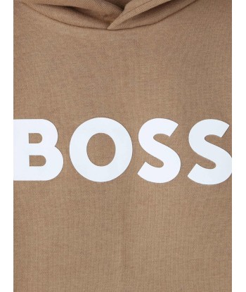 BOSS Boys Logo Hoodie in Brown Les magasins à Paris