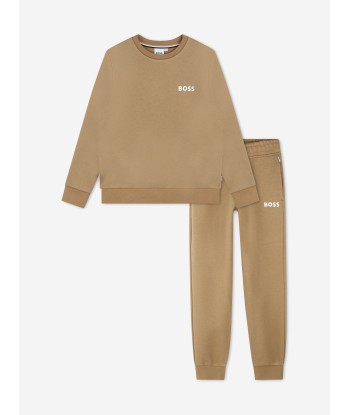 BOSS Boys Logo Tracksuit in Brown france