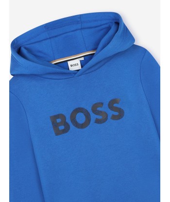 BOSS Boys Logo Print Hoodie in Blue Voir les baskets