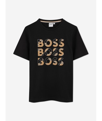 BOSS Boys Multi Logo T-Shirt in Black basket pas cher