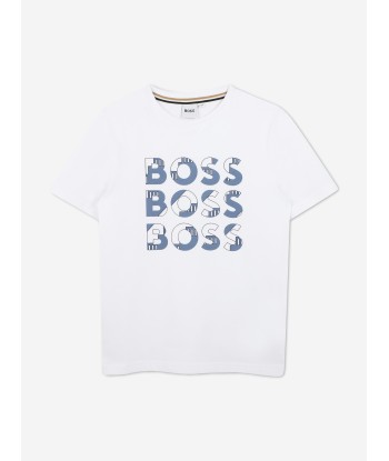 BOSS Boys Multi Logo T-Shirt in White Vous souhaitez 