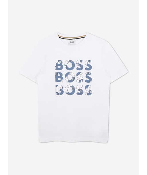 BOSS Boys Multi Logo T-Shirt in White Vous souhaitez 