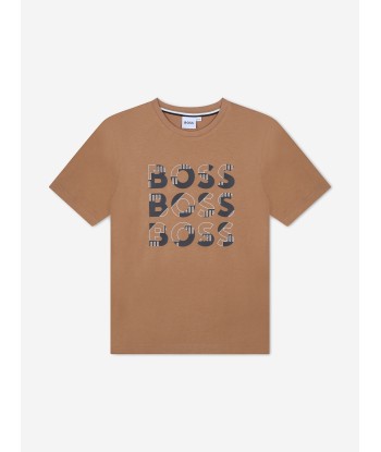 BOSS Boys Multi Logo T-Shirt in Brown pas cher chine