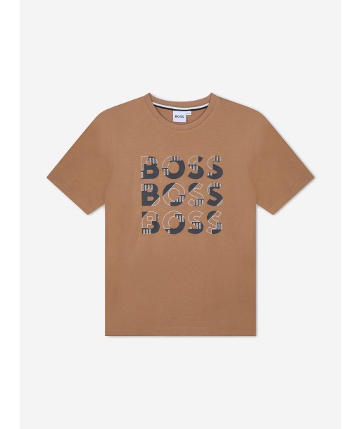 BOSS Boys Multi Logo T-Shirt in Brown pas cher chine