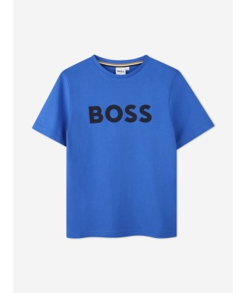 BOSS Boys Logo Print T-Shirt in Blue 2023