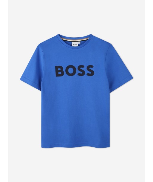 BOSS Boys Logo Print T-Shirt in Blue 2023