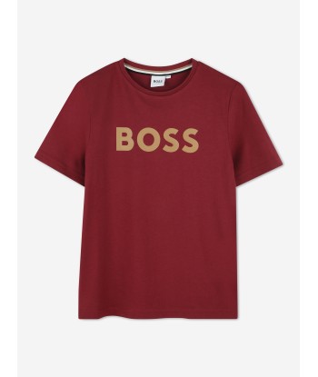 BOSS Boys Logo Print T-Shirt in Red pas cher 