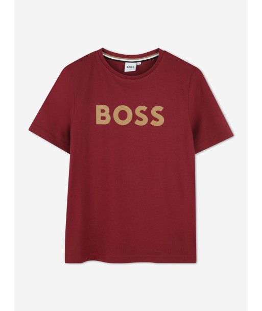 BOSS Boys Logo Print T-Shirt in Red pas cher 