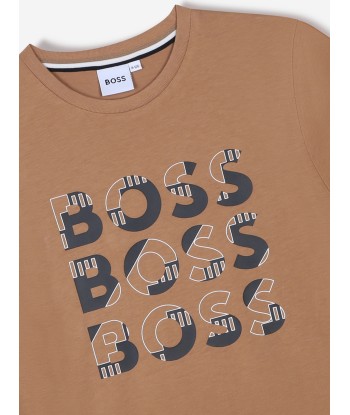 BOSS Boys Multi Logo T-Shirt in Brown pas cher chine