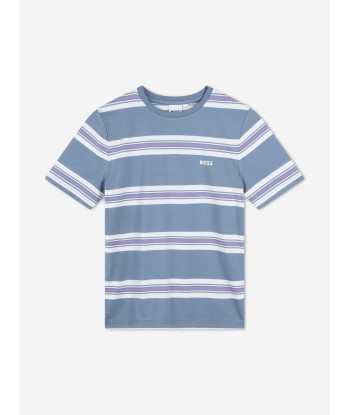 BOSS Boys Striped Logo T-Shirt in Grey solde