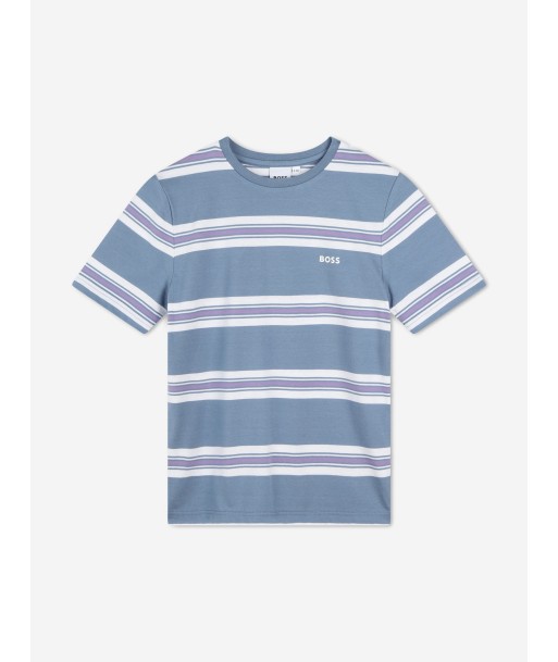 BOSS Boys Striped Logo T-Shirt in Grey solde