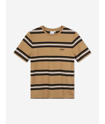 BOSS Boys Striped Logo T-Shirt in Brown JUSQU'A -70%! 