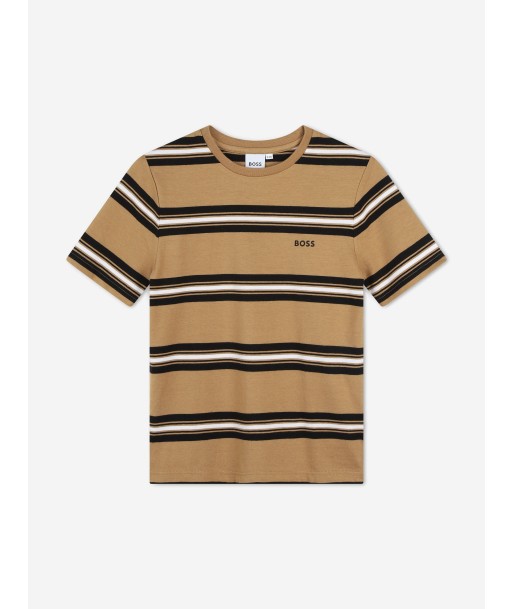 BOSS Boys Striped Logo T-Shirt in Brown JUSQU'A -70%! 