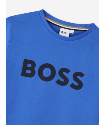 BOSS Boys Logo Print T-Shirt in Blue 2023