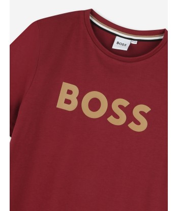 BOSS Boys Logo Print T-Shirt in Red pas cher 