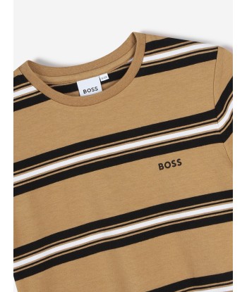 BOSS Boys Striped Logo T-Shirt in Brown JUSQU'A -70%! 