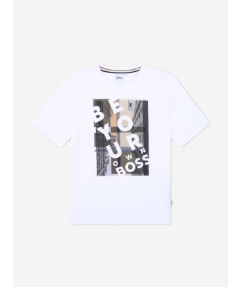 BOSS Boys Graphic Print T-Shirt in White ou a consommer sur place