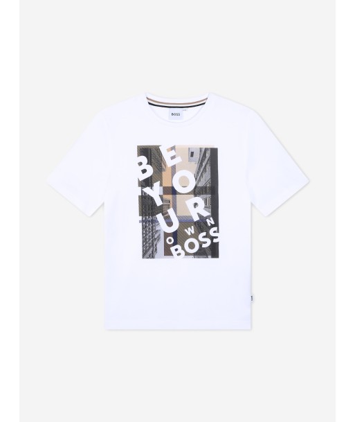 BOSS Boys Graphic Print T-Shirt in White ou a consommer sur place