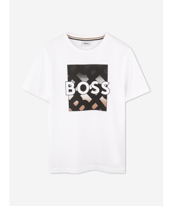 BOSS Boys Monogram Logo T-Shirt in White des créatures d'habitude