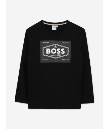 BOSS Boys Long Sleeve Logo T-Shirt in Black destockage