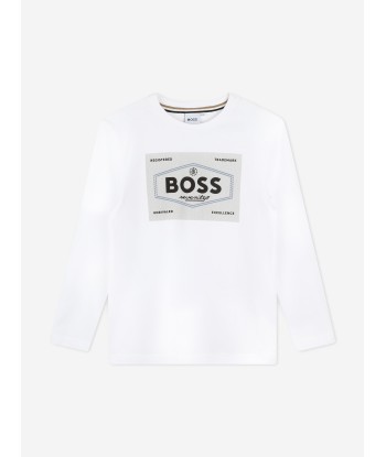 BOSS Boys Long Sleeve Logo T-Shirt in White en ligne