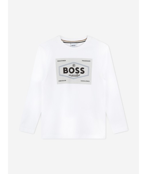 BOSS Boys Long Sleeve Logo T-Shirt in White en ligne