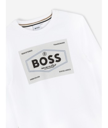 BOSS Boys Long Sleeve Logo T-Shirt in White en ligne