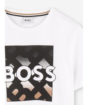 BOSS Boys Monogram Logo T-Shirt in White des créatures d'habitude