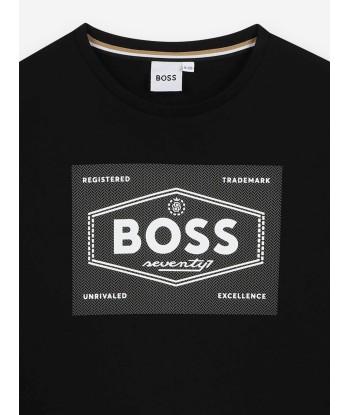 BOSS Boys Long Sleeve Logo T-Shirt in Black destockage