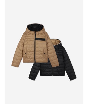 BOSS Boys Reversible Puffer Jacket in Brown en linge