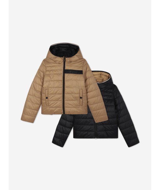 BOSS Boys Reversible Puffer Jacket in Brown en linge