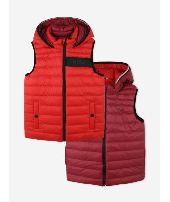 BOSS Boys Reversible Gilet in Red le des métaux précieux