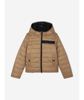 BOSS Boys Reversible Puffer Jacket in Brown en linge