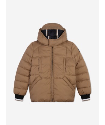 BOSS Boys Logo Puffer Jacket in Brown 2023