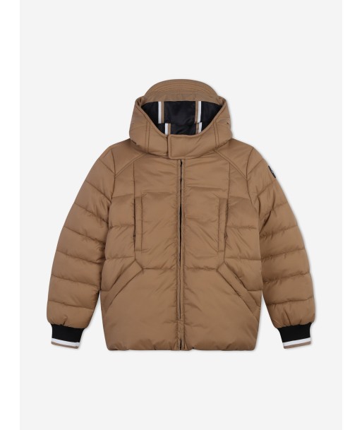 BOSS Boys Logo Puffer Jacket in Brown 2023