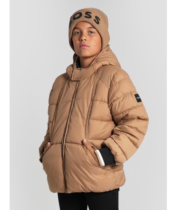 BOSS Boys Logo Puffer Jacket in Brown 2023