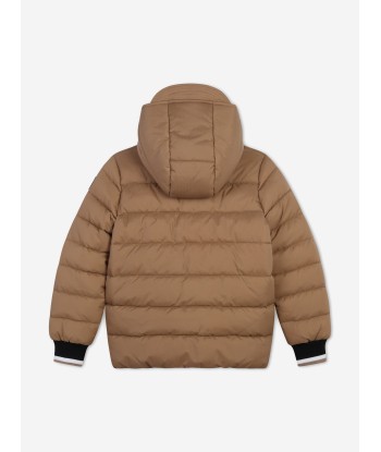 BOSS Boys Logo Puffer Jacket in Brown 2023