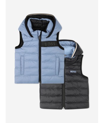 BOSS Baby Boys Reversible Puffer Gilet in Grey rembourrage situé sous