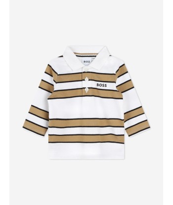 BOSS Baby Boys Striped Long Sleeve Polo Shirt in White JUSQU'A -70%! 