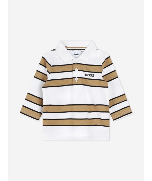 BOSS Baby Boys Striped Long Sleeve Polo Shirt in White JUSQU'A -70%! 