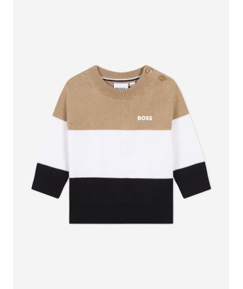 BOSS Baby Boys Striped Logo Jumper in Brown Amélioration de cerveau avec