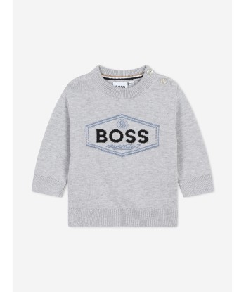 BOSS Baby Boys Knitted Logo Jumper in Grey prix