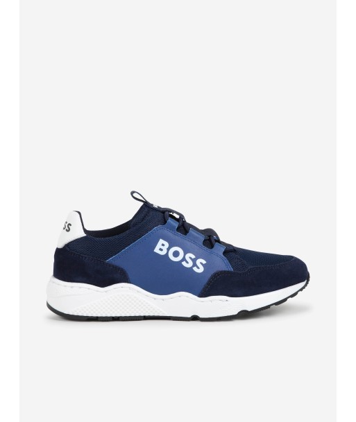 BOSS Boys Leather Logo Trainers in Blue JUSQU'A -70%! 