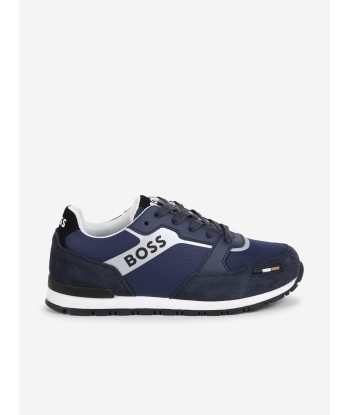 BOSS Boys Retro Runner Trainers in Blue Profitez des Offres !