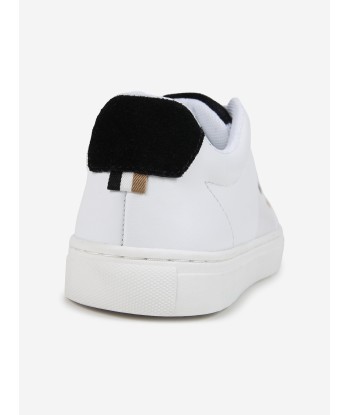 BOSS Boys Leather Logo Trainers in White les muscles