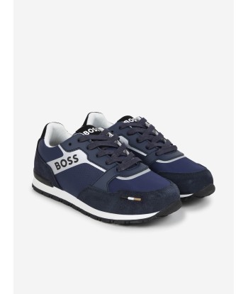 BOSS Boys Retro Runner Trainers in Blue Profitez des Offres !