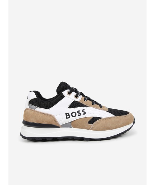 BOSS Boys Mesh And Leather Trainers in Black hantent personnes