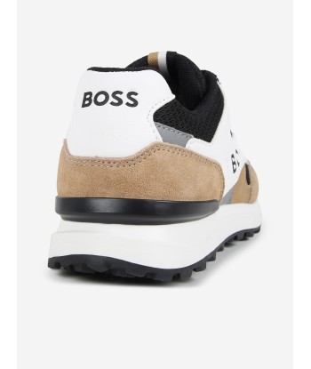 BOSS Boys Mesh And Leather Trainers in Black hantent personnes