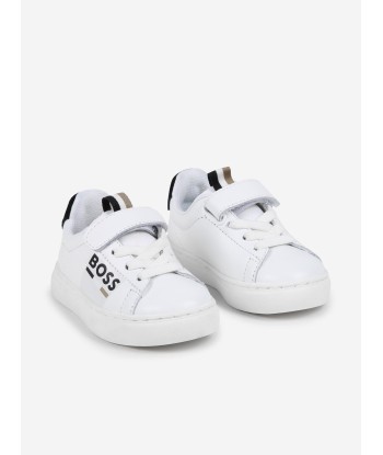 BOSS Boys Leather Logo Trainers in White commande en ligne