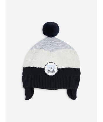 BOSS Baby Boys Bobble Beanie With Flaps in Navy de pas cher